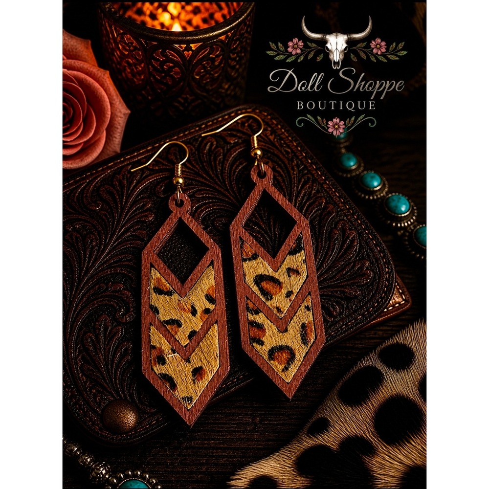 Leopard Faux Cowhide Hair Wood Earrings | Western Boho Dangle 🤠